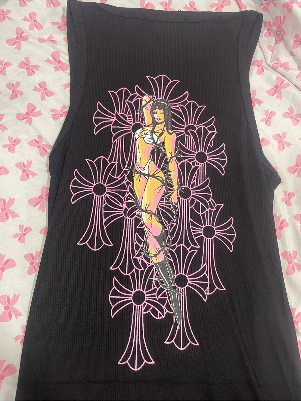Chrome hearts deadly doll  Graphic Tank Top with Pink Floral Cross Design